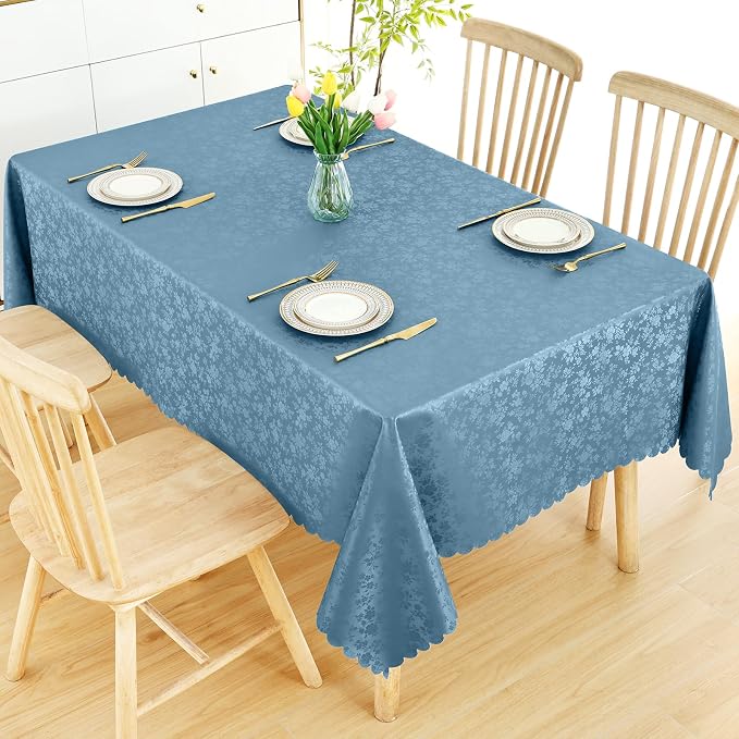 Smiry Rectangle Waterproof Heavy Duty Vinyl Tablecloths, 70 x 108 Inch | Wipeable Washable Floral Embossed Table Cover for Kitchen and Dining Room, Indoor & Outdoor Use, Stone Blue - Image 7