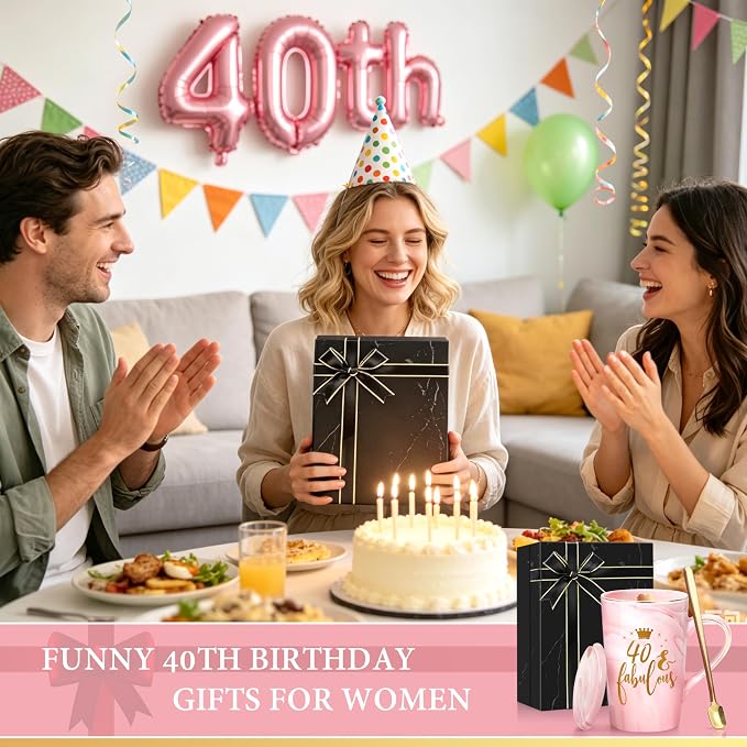 40th Birthday Gifts for Women, 40 Year Old Birthday Gift Ideas for Her, 40 & Fabulous Pink Marble Coffee Mug with Premium Gift Box, Unique Presents for Mom Sister Friend Wife Daughter Coworker - Image 8