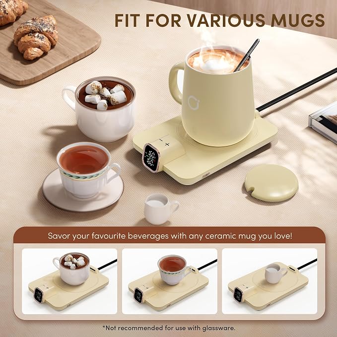Coffee Cup Warmer & IKAGO Mug Set, 1℉ Precise Temp Control Mug Warmer | Auto Shut Off, Infrared Sensor, Dual Temp Display, ℉/℃ Optional, 15oz Mug with Spoon & Lid Included, Gifts for Men Women - Image 7