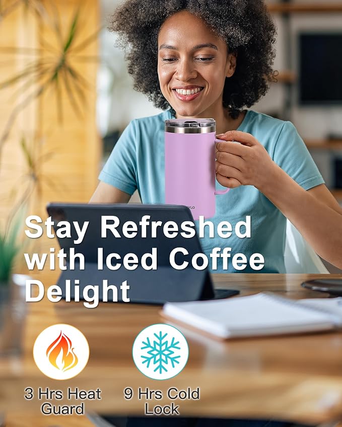 RAYMYLO Insulated Coffee Mug 24 oz, Spill-Proof & Detachable Slider Lid | Double Wall Stainless Steel with Thorough Clean Lid & Handle, Cold for 9 Hrs, Suitable for Camp Home Office - Image 4