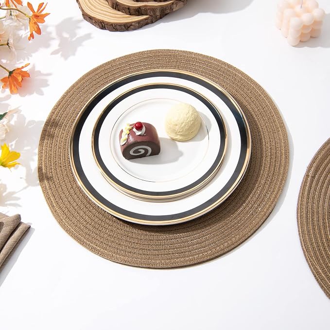 SHACOS Round Braided Placemats Set of 8 Washable 15 inch Round Table Mats Woven Place Mats for Dining Table (Brown, 8) - Image 6