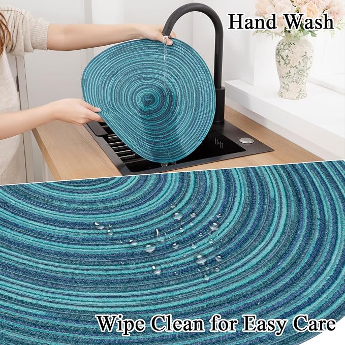 SHACOS 15 inch Round Placemats Set of 4 Variegated Multicolor Place Mats Cotton Polyester Braided Non Slip Washable Heat Resistant Table Mats for Home Wedding Dinner Party Table Decor, Rainbow Teal - Image 7