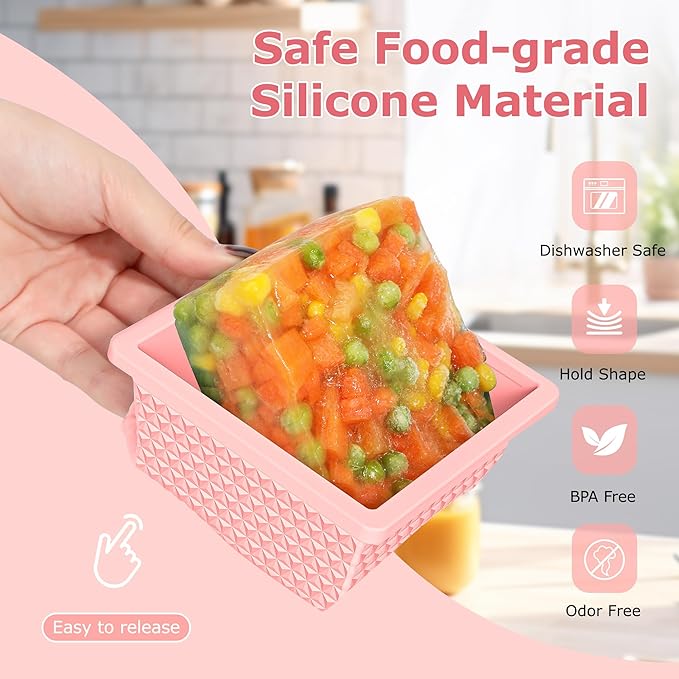 Silicone Freezer Tray with Lid-Stackable Soup Freezer Container Molds,2-Cup Ice Cube Trays for Perfect Portion Control,Food Storage & Meal Prep,Oven & Dishwasher Safe-4 Pack