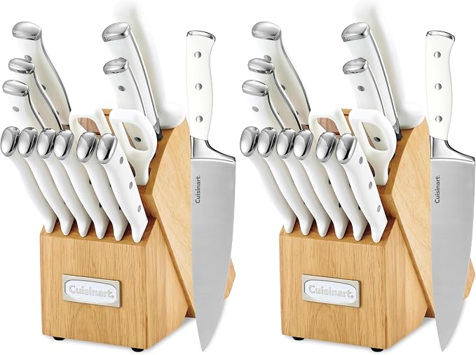 Cuisinart 15-Piece Knife Set with Block, High Carbon Stainless Steel, Forged Triple Rivet, White, C77WTR-15P (Pack of 2) by Cuisinart