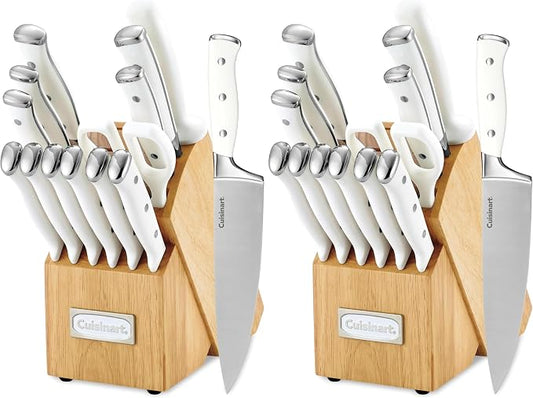 Cuisinart 15-Piece Knife Set with Block, High Carbon Stainless Steel, Forged Triple Rivet, White, C77WTR-15P (Pack of 2) by Cuisinart