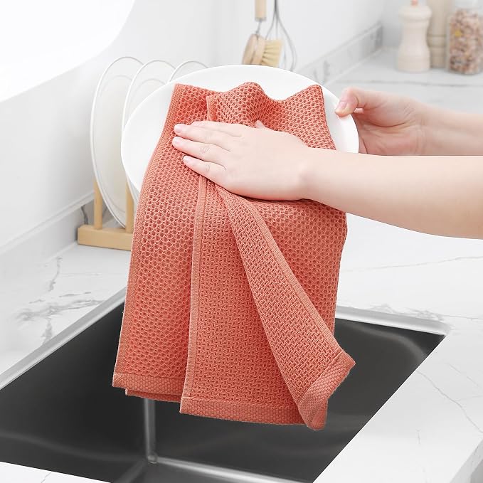 Homaxy 100% Cotton Waffle Weave Kitchen Dish Towels 4-Pack, Coral | 13 x 28 Inches, Ultra Soft Absorbent Dish Towels, Quick Drying Cleaning Towels - Image 4