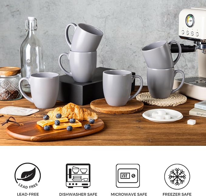 GBhome 12 oz Coffee Mug Set of 6, Large Ceramic Coffee Mugs for Men Women | Modern Stoneware Coffee Mugs Set with Handle for Tea/Latte/Cappuccino/Milk/Cocoa, Dishwasher & Microwave Safe - Image 5