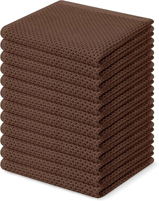 Homaxy 100% Cotton Waffle Weave Kitchen Dish Cloths 12-Pack, Coffee | 12 x 12 Inches, Ultra Soft Absorbent Dish Towels, Quick Drying Dish Rags with Hanging Loop by Homaxy