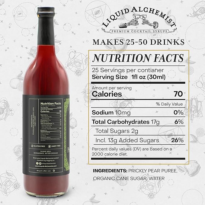 Liquid Alchemist Prickly Pear Syrup for Cocktails - Real Ingredients Make our Mixer Perfect for a Summer Cocktail and Margarita Mix - Vegan & Non-GMO (25.4 oz)