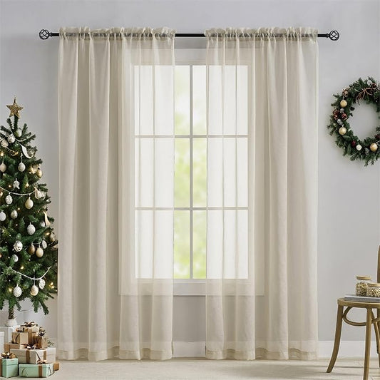Home Brilliant Beige Sheer Curtains for Living Room Semitransparent Window Panels for Bedroom, Set of 2, 54" x 72" Long, Linen by HomeBrilliant