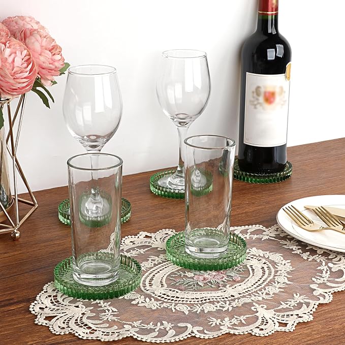 Modern Clear Coaster Set of 5- Glass Coasters for Drinks, Clear Green | Crystal Coasters Round Cup Mat Coffee Table Decor for Office, Kitchen, Bar, Dining Room, Living Room, Patio - Image 2