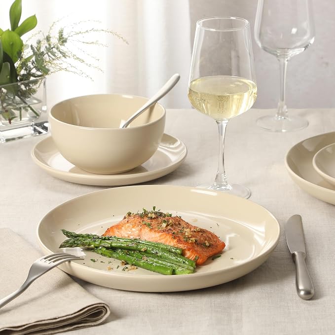 Gibson Home Rockaway 12 Piece Plates and Bowls Matte Glaze Service for 4 Dinnerware Set - Warm Cream - Dishwasher and Microwave Safe - Image 5