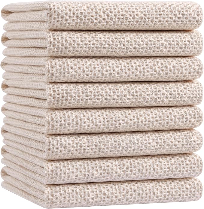 Homaxy 100% Cotton Oversized Waffle Weave Kitchen Towels 8-Pack, Beige | 20 x 28 Inches, Ultra Soft Absorbent Dish Towels, Quick Drying Large Cleaning Towels by Homaxy
