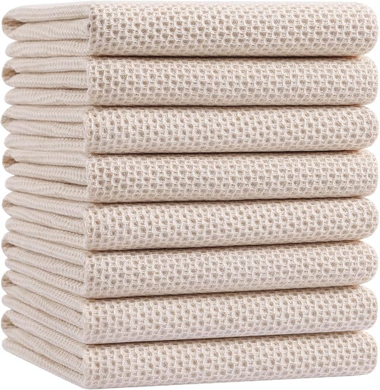 Homaxy 100% Cotton Oversized Waffle Weave Kitchen Towels 8-Pack, Beige | 20 x 28 Inches, Ultra Soft Absorbent Dish Towels, Quick Drying Large Cleaning Towels by Homaxy