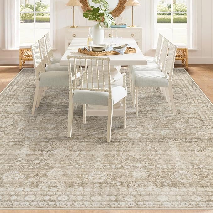 8x10 Area Rugs for Living Room: Washable Large Vintage Floral Rug Low Pile Non-Slip Boho Carpet for Bedroom Home Office Dining Room (Brown, 8'x10') - Image 3