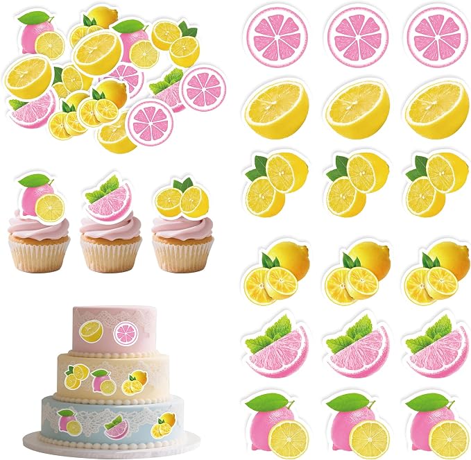 72Pcs Edible Lemon Cupcake Toppers Fruits Theme Party Decorations Lemonade Theme Cupcake Toppers for Summer Fruit Theme Theme Party Wedding Bridal Shower Supplies by Unknown