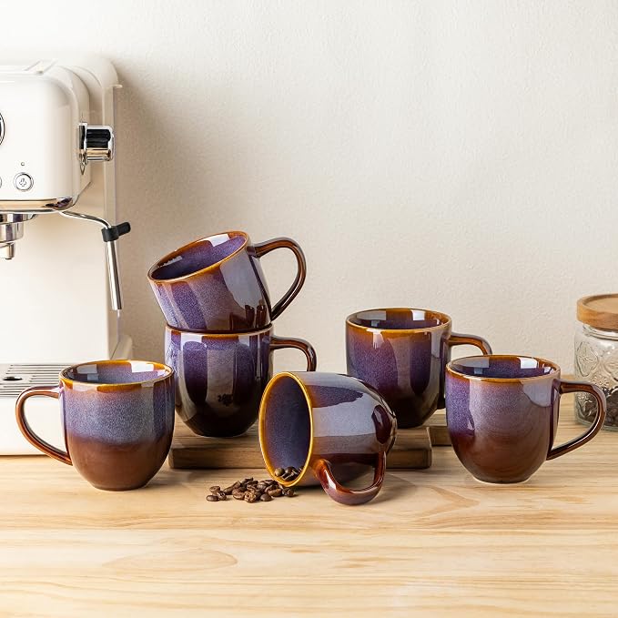 theterra Ceramic Coffee Mugs Set of 6, 12 oz Coffee Cups with Handle | Handmade, Suitable for Latte, Tea, Milk, Beer & Hot Cocoa, Amber Amethyst by TheTerra