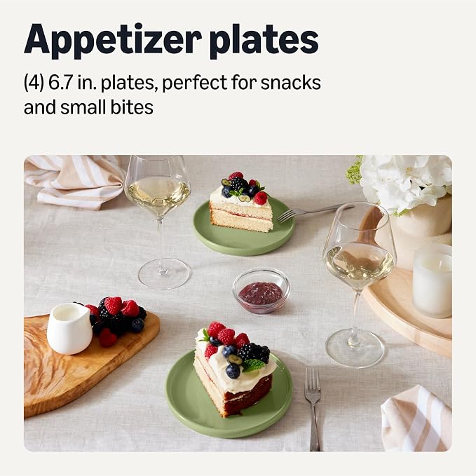 Amazon Basics Glazed Stoneware Appetizer Plates, Ceramic 4-Piece Set, Microwave and Dishwasher-Safe, 6.7 in., Olive - Image 2
