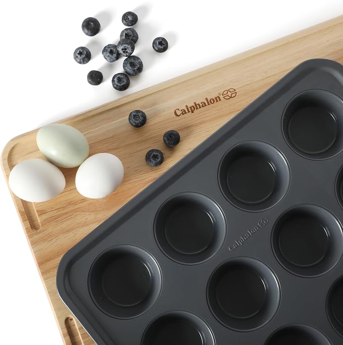 Calphalon Legacy 12 Cup PFA Free Nonstick Cupcake Muffin Pan Baking Pan in Blue, Heavy Gauge Steel Bakeware for Even Heating, Oven Safe Muffin Tray for Cupcakes - Image 6