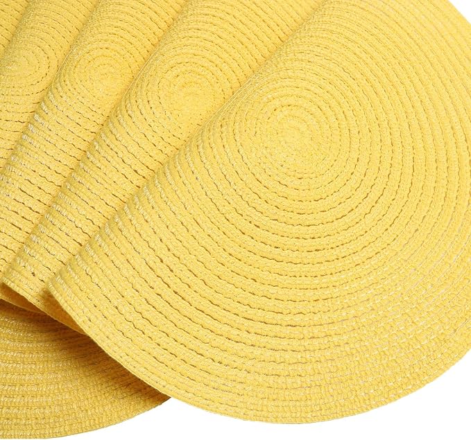 SHACOS Round Braided Placemats Set of 8 Washable Table Mats 15 inch Round Placemat Cotton Polyester Circle Placemat for Dining Table (Yellow, 8) - Image 7