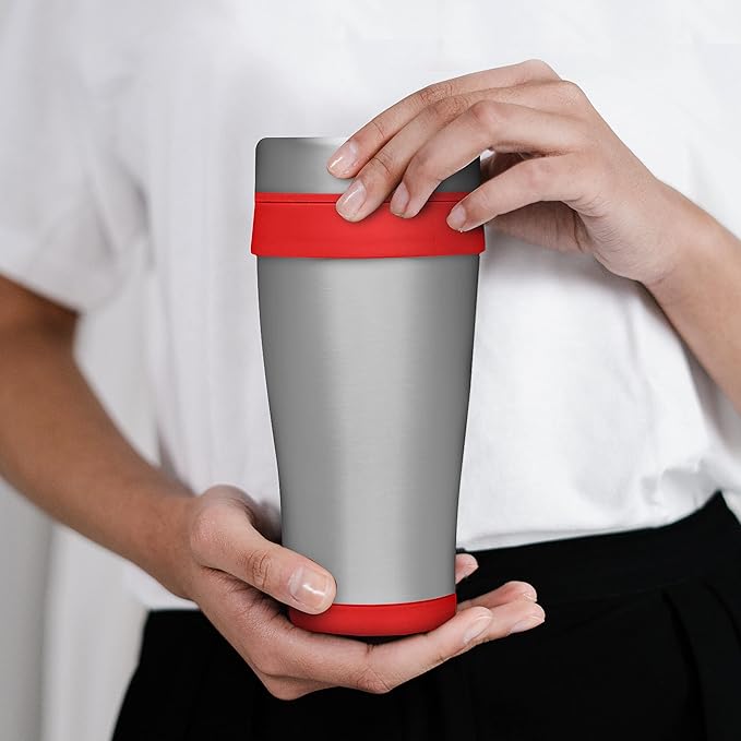 DISCOUNT PROMOS Insulated Stainless Steel Travel Mugs 16 oz. Set of 10, Bulk Pack - Perfect for Coffee, Soda, Other Hot & Cold Beverages - Red