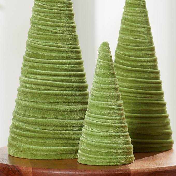 Your Heart's Content Fern Velvet Trees Set of 3, Woodland Navidad Mantel Accent, Nursery Decor, Modern Valentine Tree, Tabletop Centerpiece, Winter Green Bookshelf (Fern) - Image 4