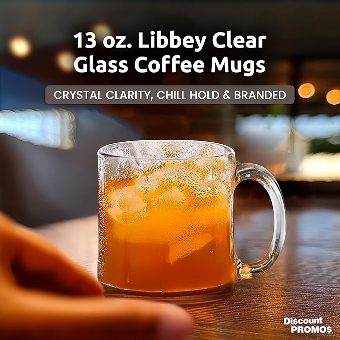 Libbey Clear Glass Coffee Mugs 13 oz. Set of 10, Bulk Pack - Perfect for Coffee, Tea, Espresso, Hot Cocoa, Other Beverages - Black Bottom