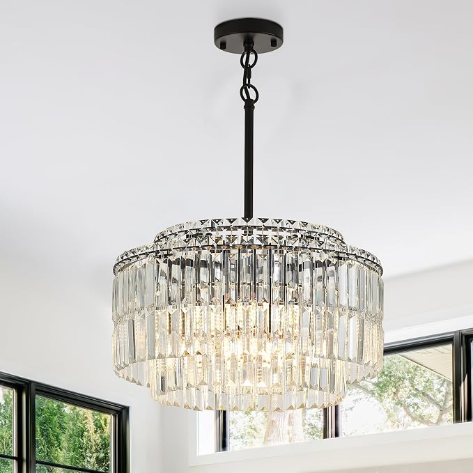 Modern 17.6“ Black Crystal Chandelier Ceiling Light Fixtures for Dining Room Luxury Glam 8-Light Crystal Chandeliers Lighting for Bedroom Entryway Hallway Living Room Kitchen Island Foyer - Image 9