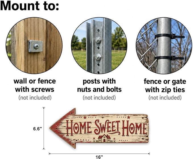 Home Sweet Home Left-Pointing Arrow Sign | barnwood look, rustic, durable print, ready to hang - Image 3