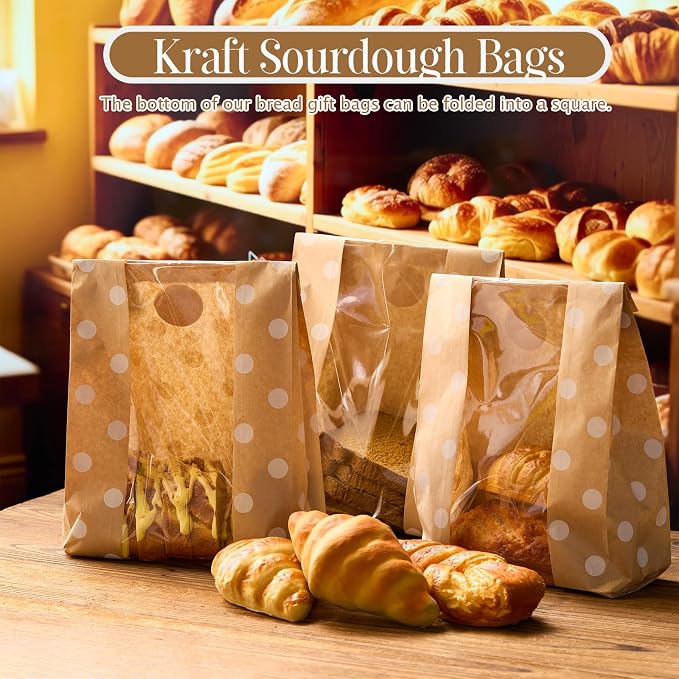 Feifeiya 100 Pack Kraft Paper Bread Bags for Homemade Sourdough Bread with Window & Stickers, 13.7x8.3 Large Bakery Bags for Loaves Greaseproof Food Packaging for Baking Gifts, Brown(Classic) - Image 5