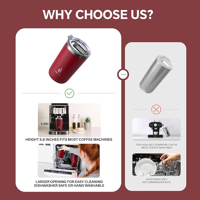 Ideus 20 oz Tumbler, Travel Coffee Mug with Splash Proof Sliding Lid, Double Wall Stainless Steel Vacuum Insulated Coffee Mug for Home and Office, Keep Beverages Hot or Cold, Blood Red - Image 5