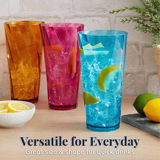 US Acrylic Optix Plastic Reusable Drinking Glasses (Set of 8) 26oz Iced-Tea Cups in Jewel Tone Colors | BPA-Free Tumblers, Made in USA | Top-Rack Dishwasher Safe - Image 3