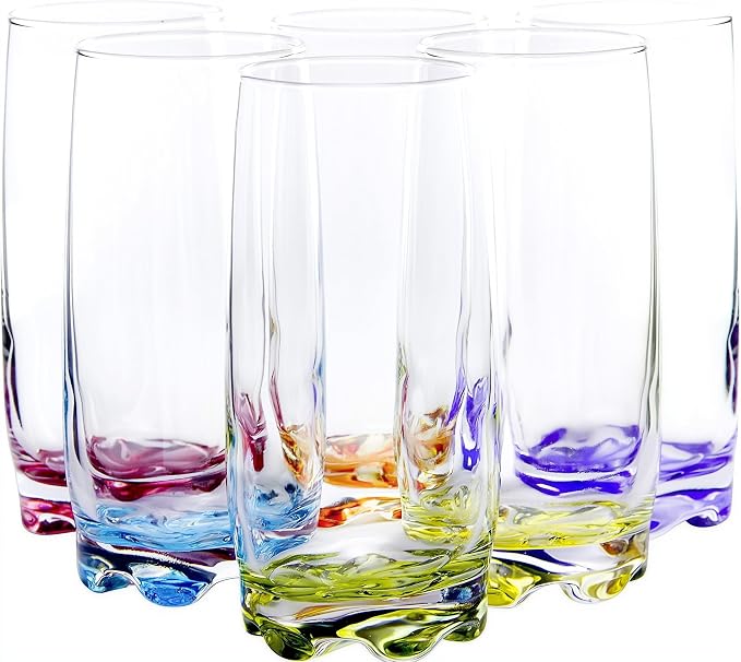 Vibrant Splash Water, Beverage Highball Glasses, 13.25 Ounce - Set of 6 by RedCo