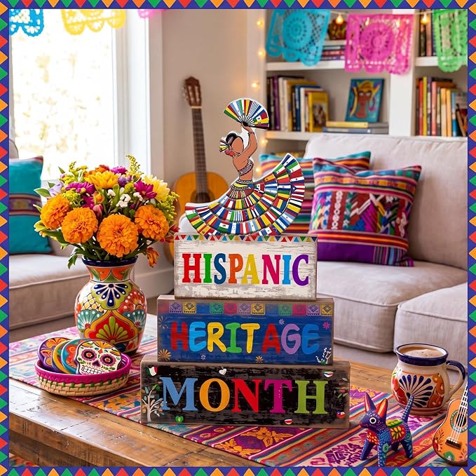 Moucuny 4 Pcs Hispanic Heritage Month Table Decorations Colorful Wooden Dancer Stacked Blocks Decor Latino Heritage Month Decorations Spanish Centerpieces Decor for Home Office Table Tiered Tray - Image 6