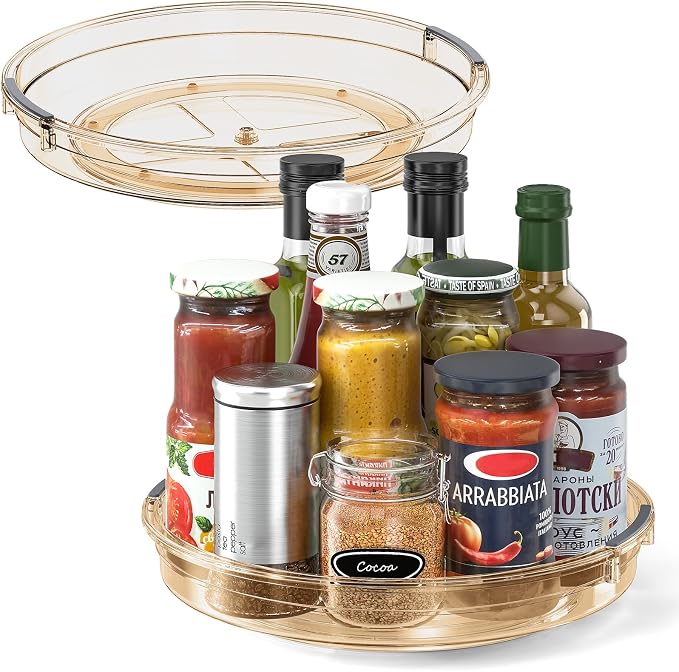 LAMU 2 Pack 10.6in Lazy Susan Organizer Turntable for Cabinet, Lazy Susan for Refrigerator Rotating Organizer for Fridge, Kitchen, Pantry, Countertop, Bathroom, Medicine Cabinet Organizer, Amber by YourHome-OrganizationHelper