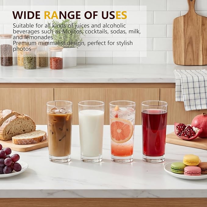 Highball Glasses, Premium Clear Crystal Glassware, 16 oz, Set of 6 | Elegant Tall Highball Glasses for Water, Juice, Mojitos and Cocktails, Perfect for Everyday Use - Image 4