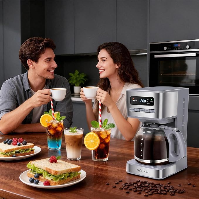 Taylor Swoden Iced Coffee maker 12 Cup, Gray & Stainless Steel | Programmable Coffee Maker, 4 Brew Strength, 24H Timer, Keep Warm&Auto Shutoff- Drip Coffee Machine for Home/Office, - Image 9