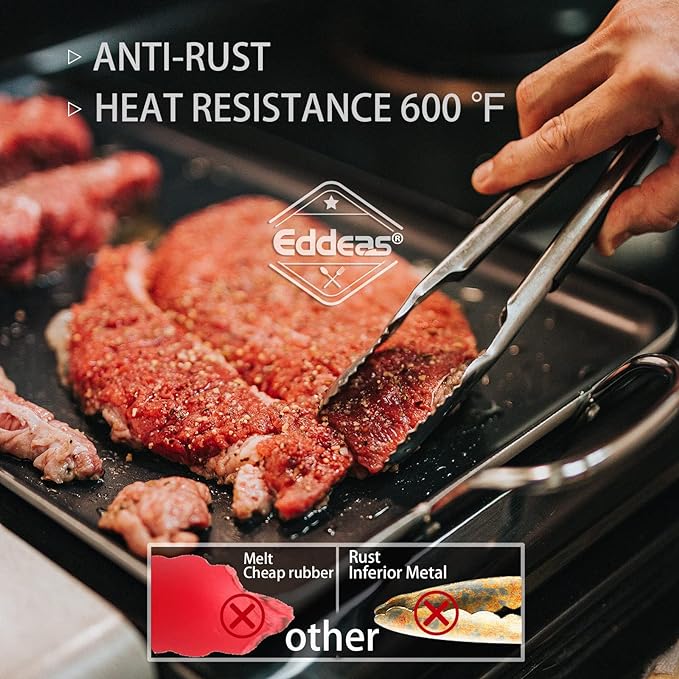 Tongs For Cooking Up to 600 °F Metal Kitchen Tongs 3PCS 7,9,12 Inch | Heat Resistant 600 Degrees Stainless Steel,Heavy Duty Metal Locking Tong for Food,Salad and BBQ Dishwasher Safe - Image 3