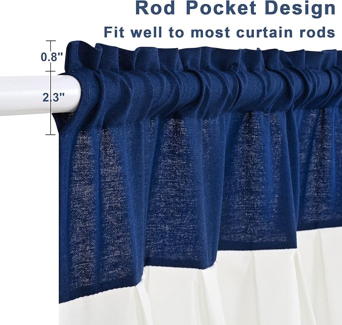 Likiyol Linen Valances for Windows Farmhouse Ruffle Swag Valance Rustic Country Window Valances Light Filtering Kitchen Curtains Rod Pocket Valance Curtains for Bathroom, Navy Blue White, 60"W x 36"L - Image 5
