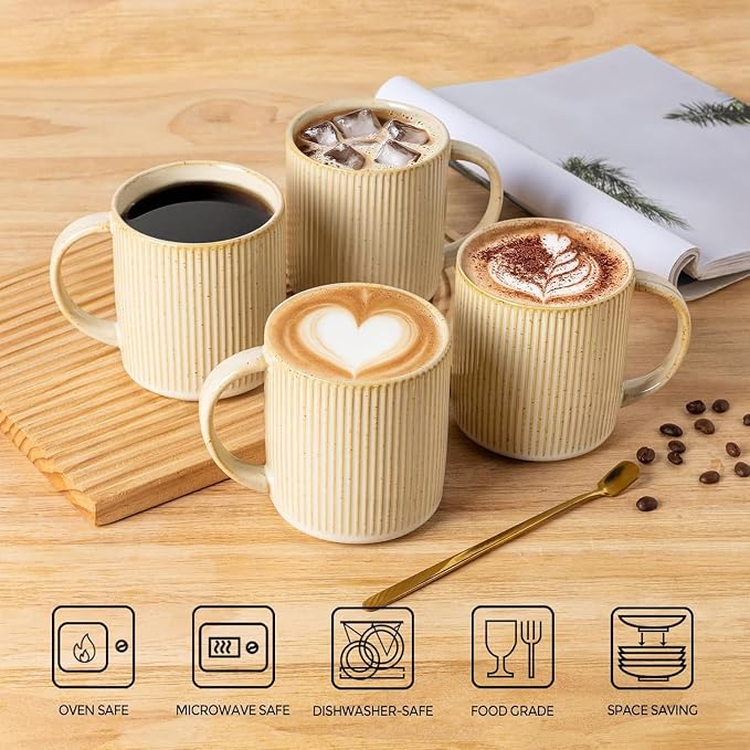 theterra Ceramic Coffee Mugs Set of 4, 14.2 oz Coffee Cups with Handle | Handmade, Suitable for Latte, Tea, Milk, Beer & Hot Cocoa, Cappuccino - Image 4