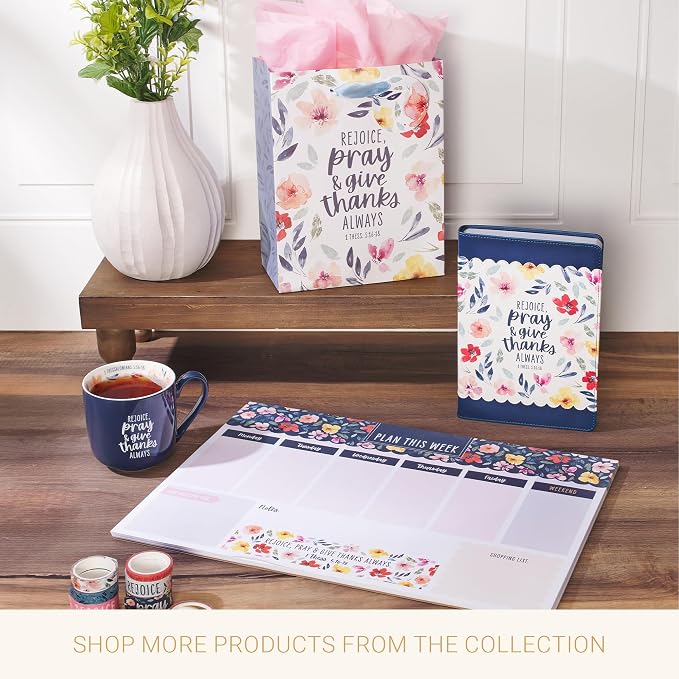 Christian Art Gifts Large Inspirational Ceramic Coffee & Tea Scripture Mug for Women: Rejoice, Pray & Give Thanks Encouraging Bible Verse, Microwave/Dishwasher Safe Cup, Navy & White Multicolor Floral - Image 8