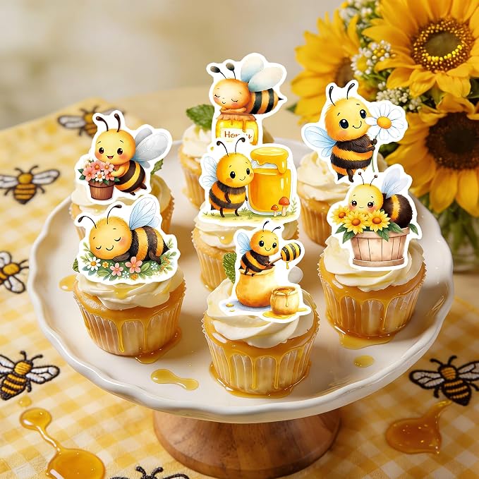 72 PCS Edible Bumble Bee Cupcake Toppers Wafer Paper Oh Babee Cake Decorations for Bee Theme Baby Shower Kids Boys Girls Birthday Cake Party Decoration - Image 4