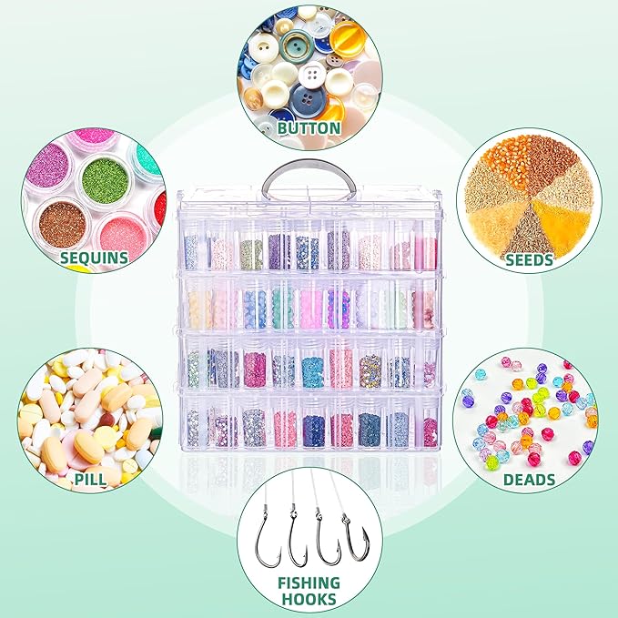 Diamond Painting Storage Container, 4-Tier Bead Organizer Box with 200 Slots, Stackable Crafts Organizers for DIY Diamond Art Accessories Craft Jewelry Bead Storage