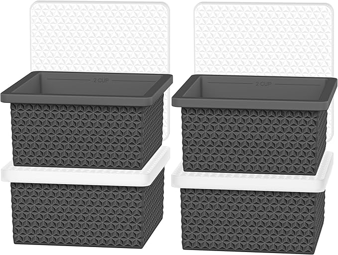 Silicone Freezer Tray with Lid-Stackable Soup Freezer Container Molds,2-Cup Ice Cube Trays for Perfect Portion Control,Food Storage & Meal Prep,Oven & Dishwasher Safe-4 Pack
