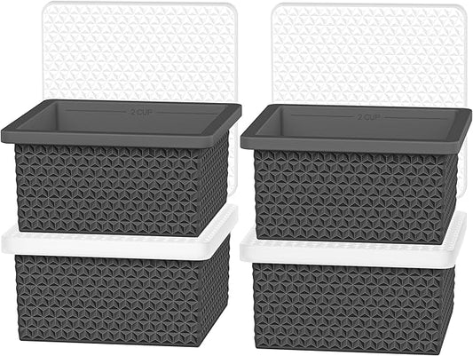 Silicone Freezer Tray with Lid-Stackable Soup Freezer Container Molds,2-Cup Ice Cube Trays for Perfect Portion Control,Food Storage & Meal Prep,Oven & Dishwasher Safe-4 Pack