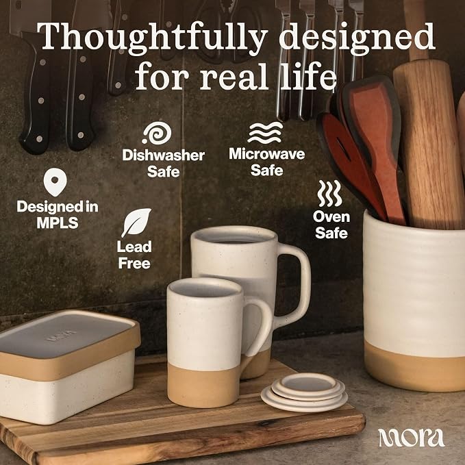 MORA Ceramics Large Tea Mug with Loose Leaf Infuser and Ceramic Lid, 18 oz, Portable, Microwave, Dishwasher Safe, Tall Coffee Cup - Rustic Matte Ceramic Glaze, Modern Herbal Tea Strainer, Thyme - Image 4