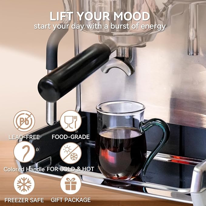 COMI Glass Coffee Cups,8oz Clear Coffee Cups Set of 6,Lightweight Glass Mugs with Colorful Handles,Heat Resistant & Explosion-Proof, Perfect for Home, Cafe, Office - Image 2