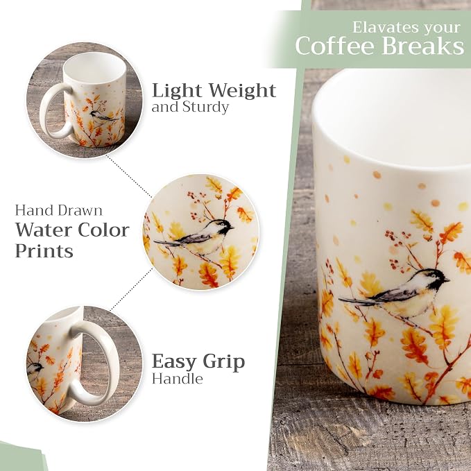Maison d' Hermine Coffee Mug with Handles Tea Cups (12 Ounce, Pack of 1) | Fine Bone China Coffee Mugs for Hot Beverages Cappuccino Latte Home Restaurant Spring Summer -Oak Leaves - Jaya & Friends - Image 5