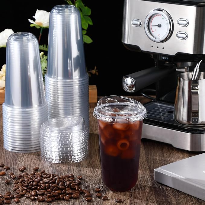 Ziliny 50 Sets Clear Plastic Coffee Cups with Sip Lids, Disposable Plastic PET Crystal Cups for Iced Coffee, Smoothie, Cold Beverage, Drink Shops and Party Catering(Clear,18 oz) - Image 2