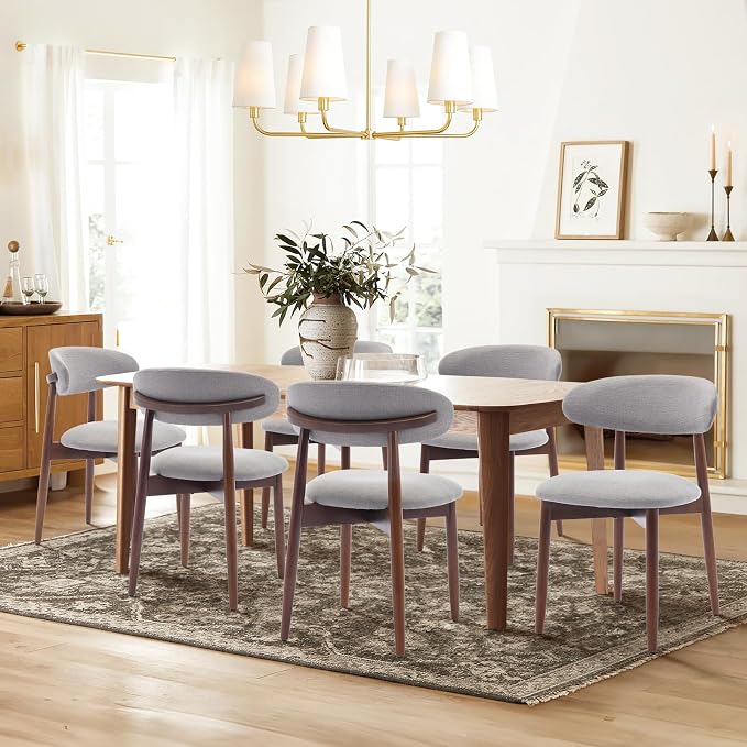 COLAMY Wooden Dining Chairs Set of 4, Modern Fabric Upholstered Dining Room Chair, Farmhouse Kitchen Chair with Foot Pegs, Light Grey - Image 7